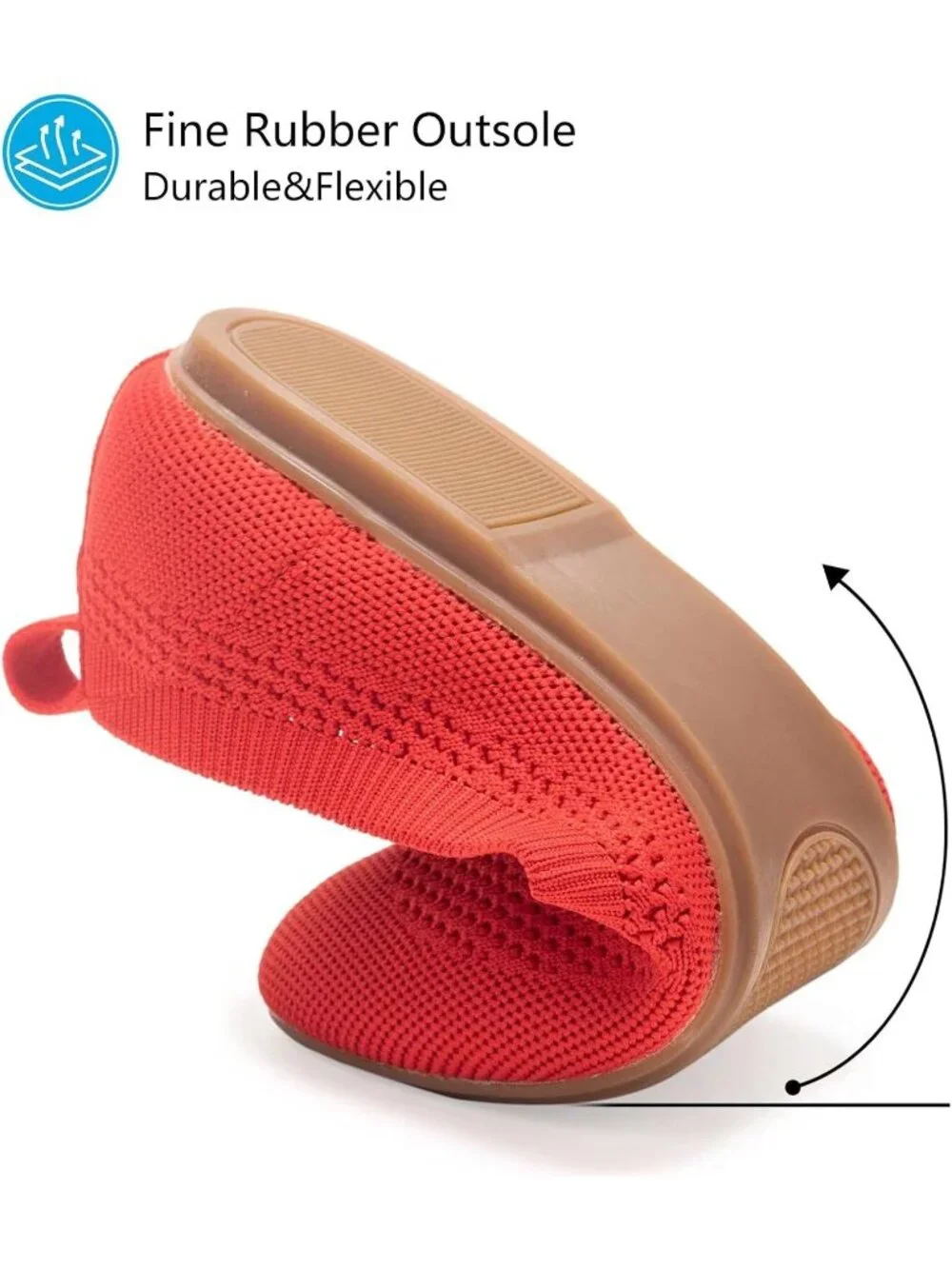 Women's Red Round Toe Knit Dress Low Wedge Slip On Ballerina Ballet Flat Shoes